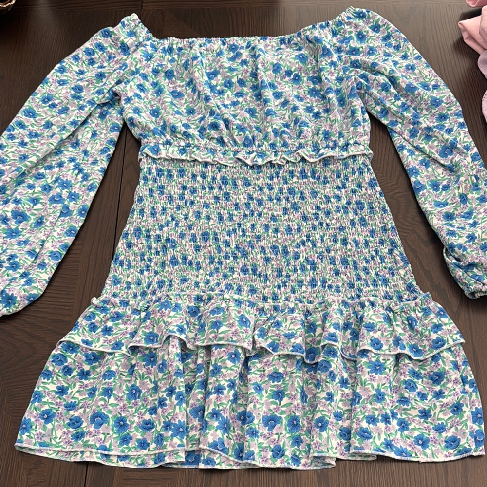 Elegant Blue Floral Mini Dress
